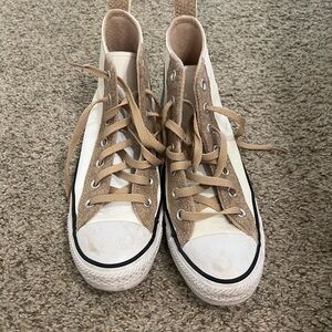 White and tan all star converse